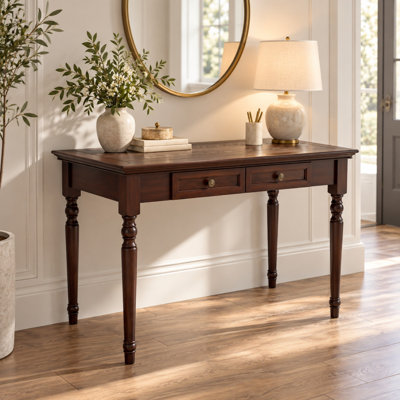 47" Solid Pine Wood Writing Desk with 2 Drawers and Turned Legs