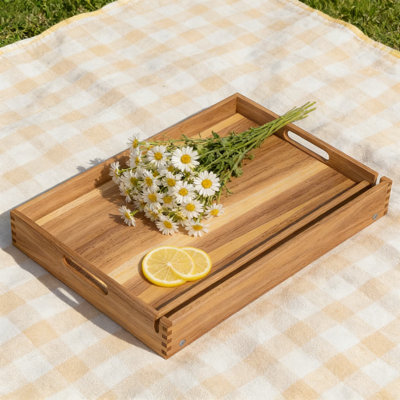 Table-lit pliante en bois d'acacia avec pieds surélevés, très grande surface, fente pour tablette et gestion des câbles | Plateau de petit-déjeuner pliable pour ordinateurs portables, repas et lecture au lit