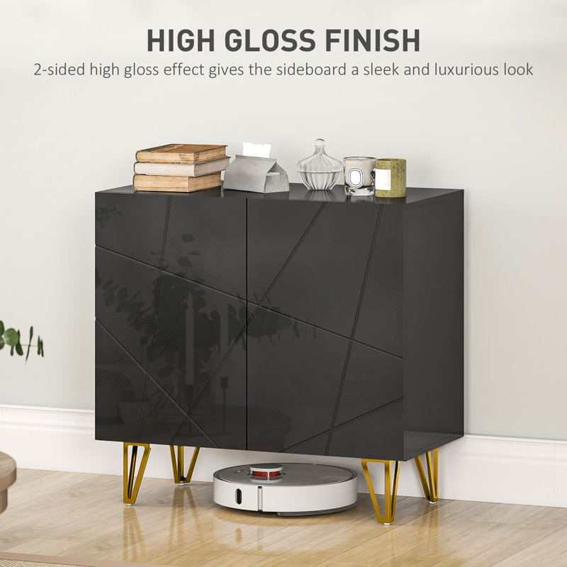 HOMCOM Storage Cabinet, High Gloss Sideboard, with Adjustable Shelf, Black