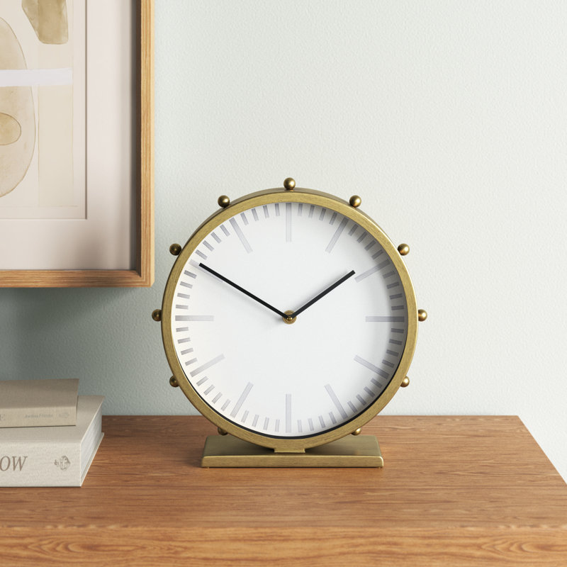 Waylon 11.0L X 3.1W X 11.0H Metal W/Studs Round Table Clock, Gold