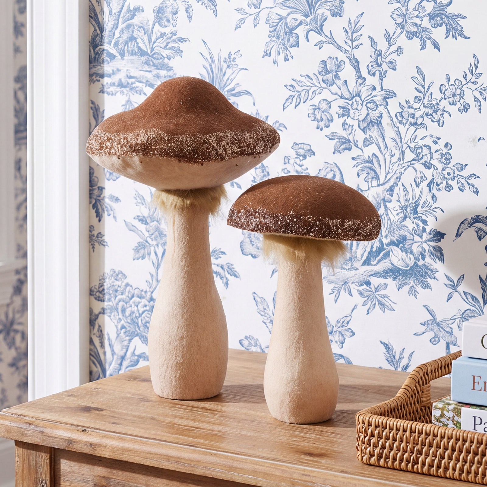 2-Piece Glittered Mushroom Figurine Set