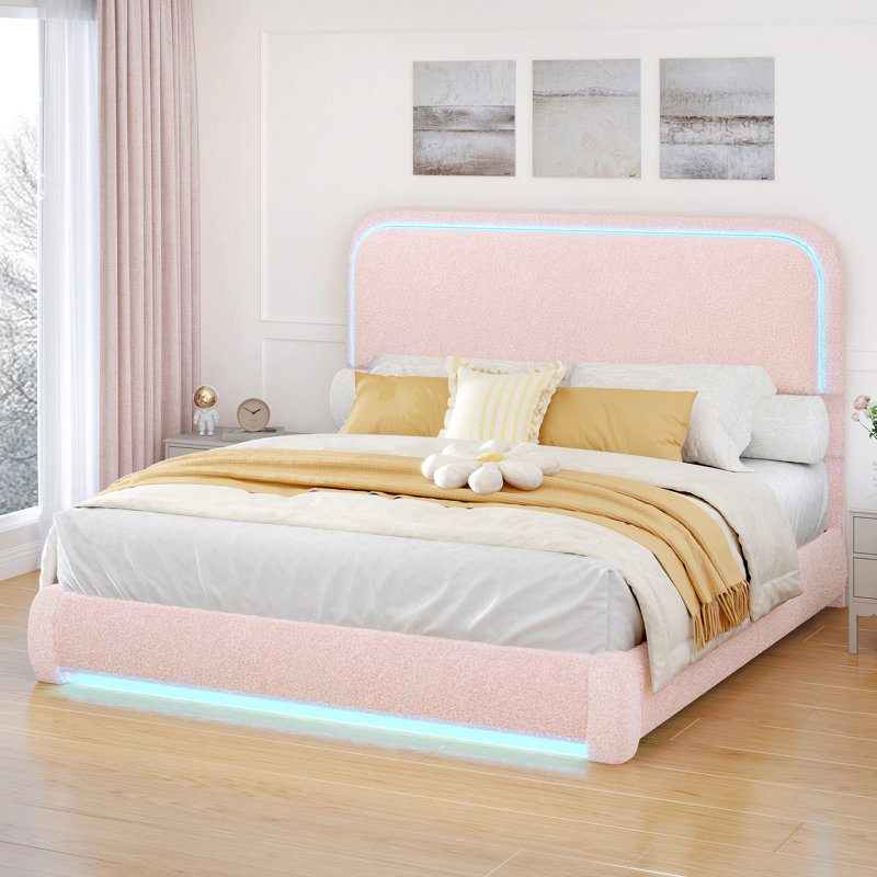 Base de lit tapissier Marshmallow Cloud Boucle, Grand lit, Rose