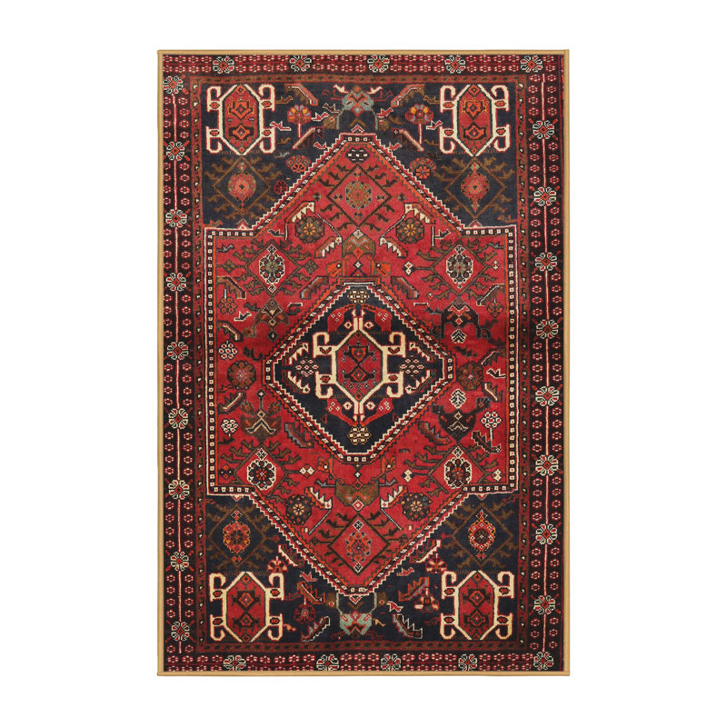 Tapis à motif oriental rouge / noir, Rectangle 5 pi x 7 pi