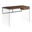 Bureau d'ordinateur portable moderne pour bureau à domicile, l 48 po, stratifié brun, verre trempé transparent, avec rangement 48 po, ordinateur contemporain