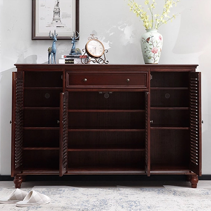Dark-walnut Solid + Manufactured Wood Shoe Storage Bench
