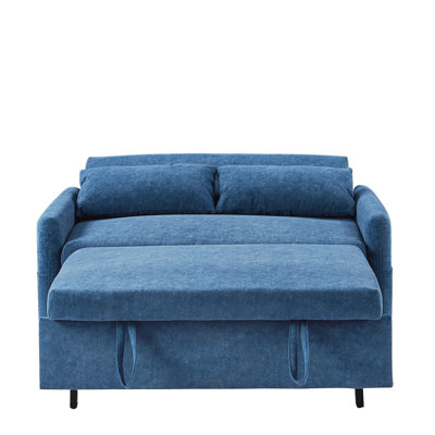 Pull Out Sleep Bed With 2 Pillows & Back - 55.1" Blue Couch For Living Room, Bedroom, Office Ports And Storage Pockets Adjustable Apartment,