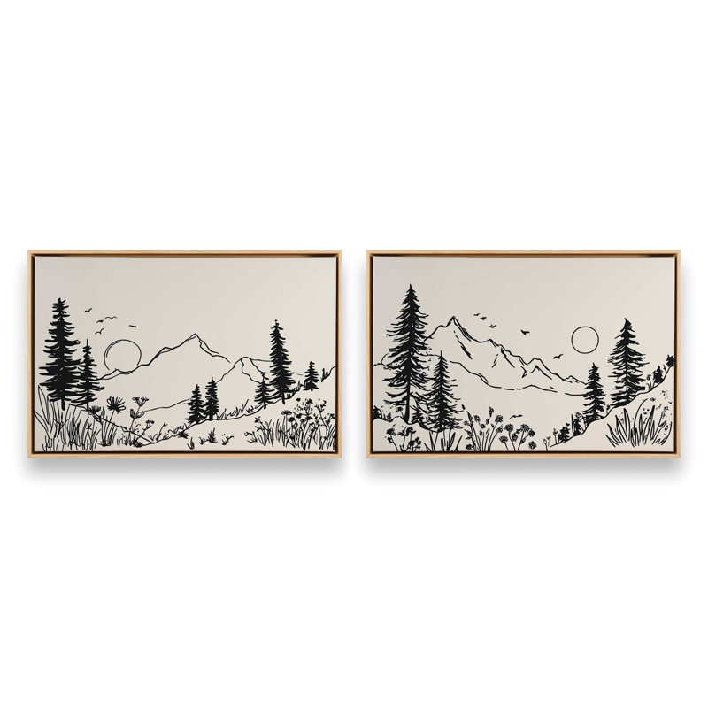«Whispers of Pines», ensemble de 2 impressions, Cadre flottant en érable américain, 32 po x 48 po