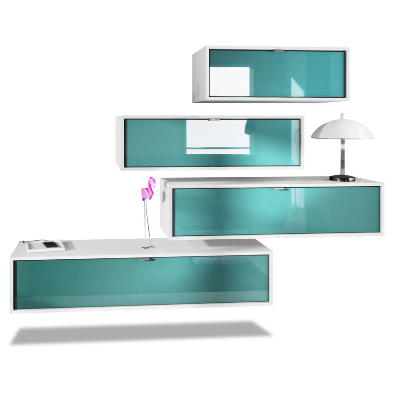 Mccarter Unfinished Entertainment Centre for TVs up to 55", White/Turquoise High Gloss