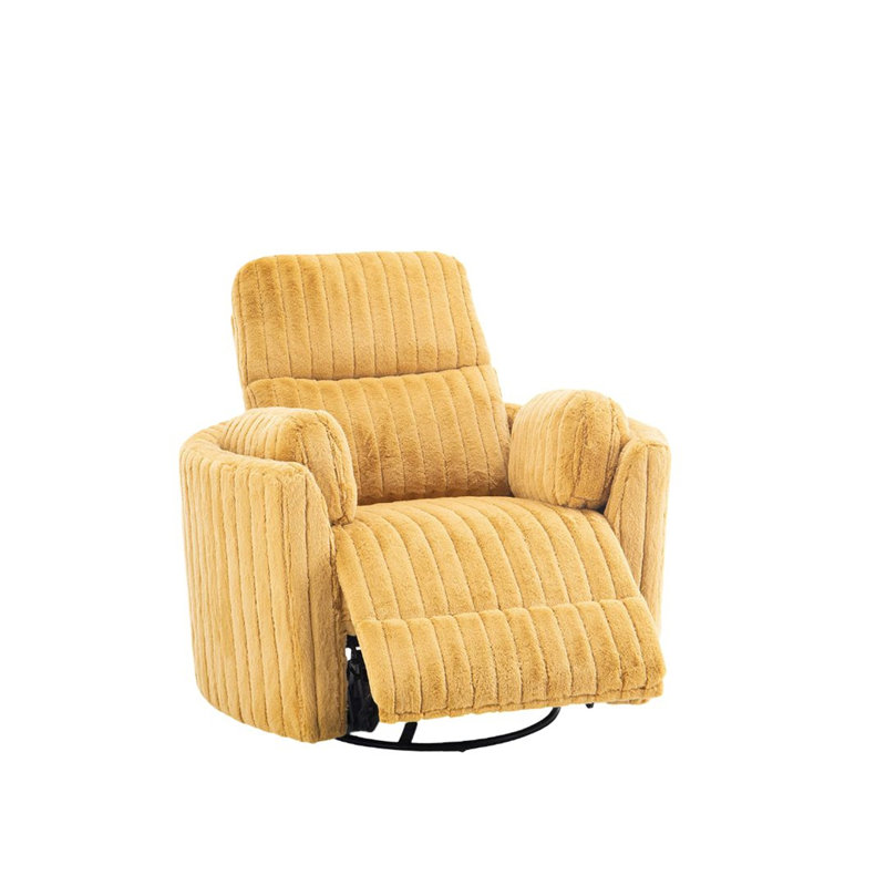Contemporary Style Power Glider Recliner W/ Swivel Curved Arms Pillow Fill Swivel Chair Yellow Finish Primary Living Room