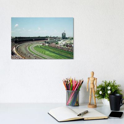 Race Cars In Pace Lap At Indianapolis Motor Speedway, Indianapolis 500, Indiana, USA II by Panoramic Images - Wrapped Canvas Print