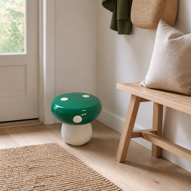Orange Mushroom Resin Accent Stool, 13 x 13.4 Inches, Orange, Green
