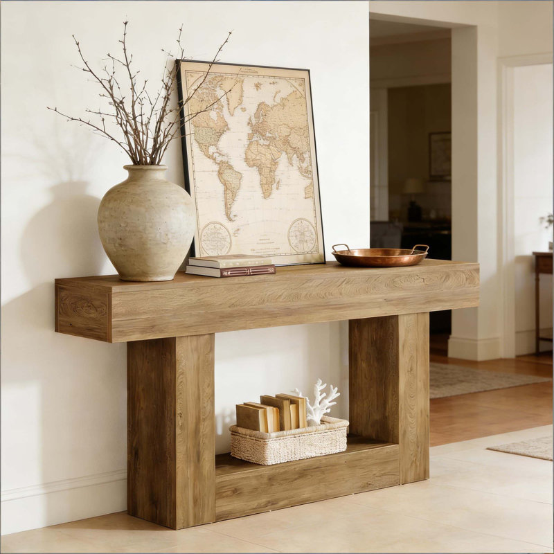 Table de couloir à 2 niveaux, table de canapé, table console, Brun