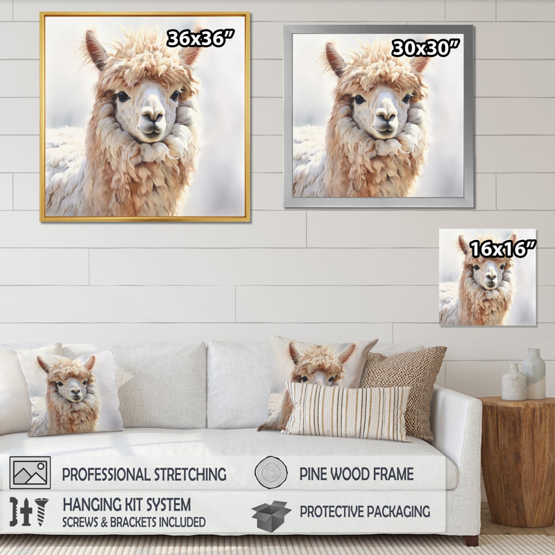 «Graceful Alpaca II», reproduction sur toile, Cadre naturel flottant, H 36 po x l 36 po