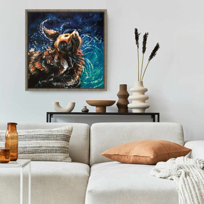 Wet Golden Retriever Shaking | Blue Contemporary Canvas