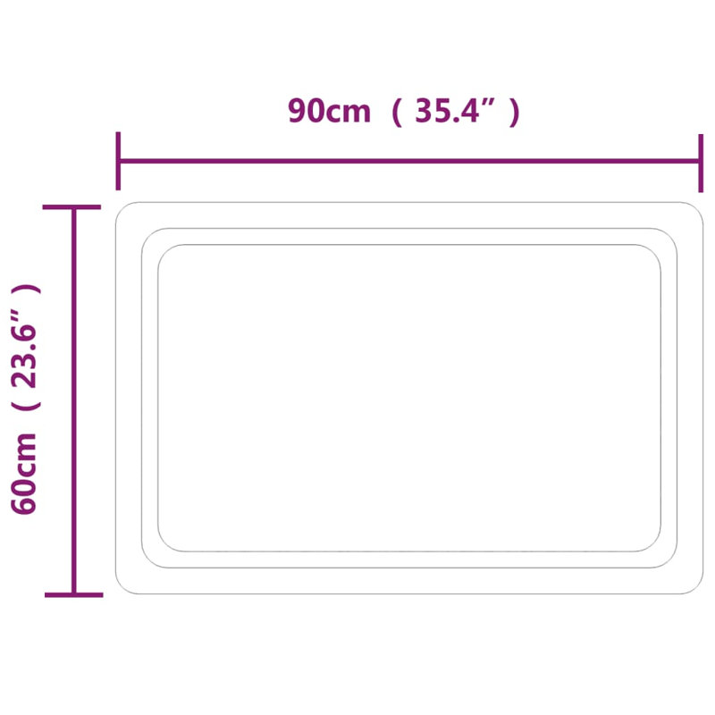 Flat Wall Mirror, 60 cm H x 90 cm W