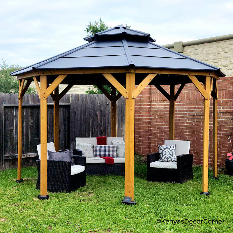 Sunjoy 13 ft. Cedar Framed Octagon Gazebo with Black Steel Roof