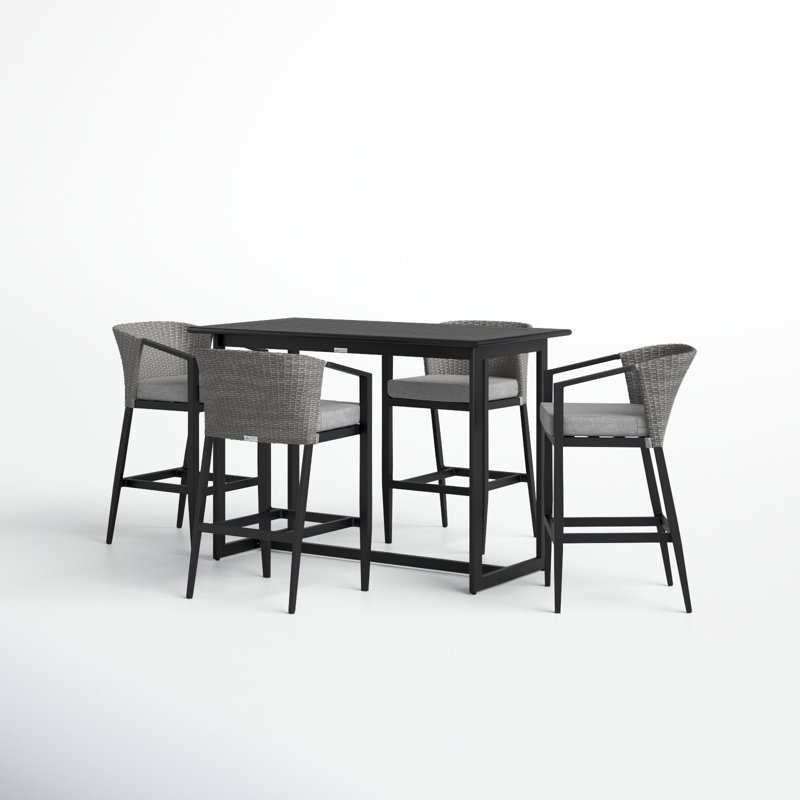 Chave Outdoor Patio 5-Piece Rectangular Table Set in Aluminum with Grey Cushions