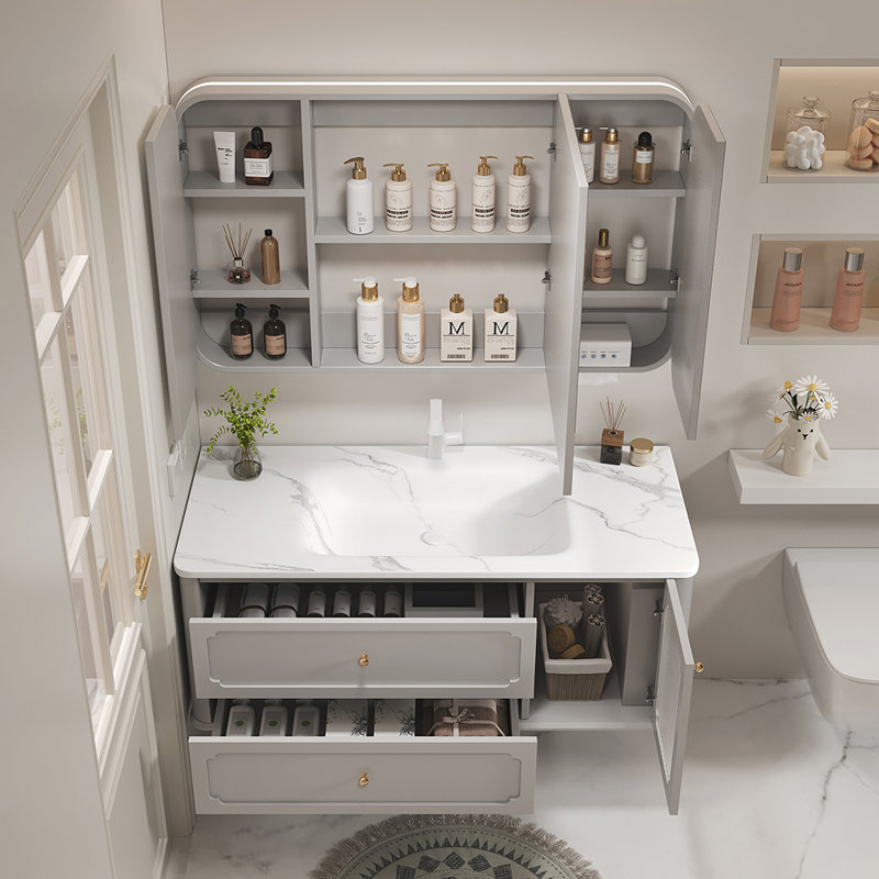 Armoire de salle de bain simple de style français, Gris clair
