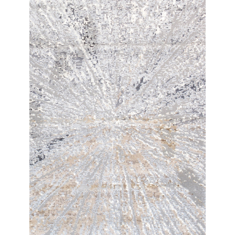 Gray and White Synthetic Rectangular 6' x 9' Starburst Rug