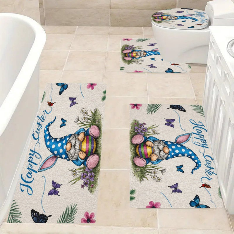 Ensemble de 4 tapis de bain gnome de Pâques avec œufs pour toilette
