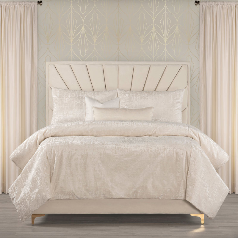 High Society Velvet Duvet Set, California King Duvet Cover + 2 King Shams, Ivory