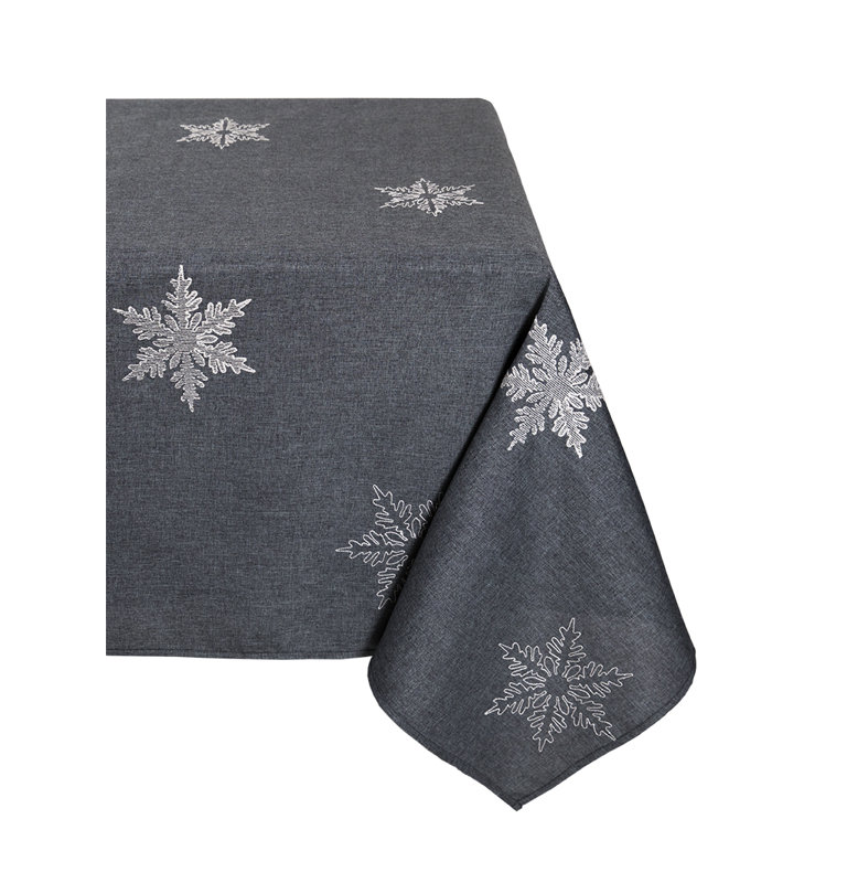 Snowflake Embroidered Christmas Tablecloth, 84" L x 60" W, Gray