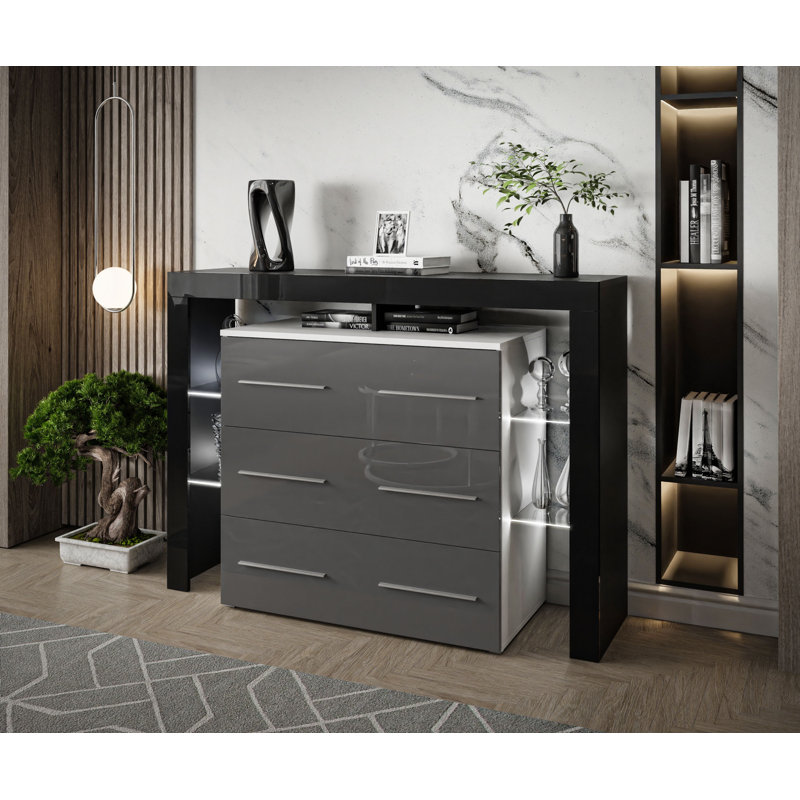 Ametra 140cm W 6 - Drawer Chest of Drawers, Grey/White/Black