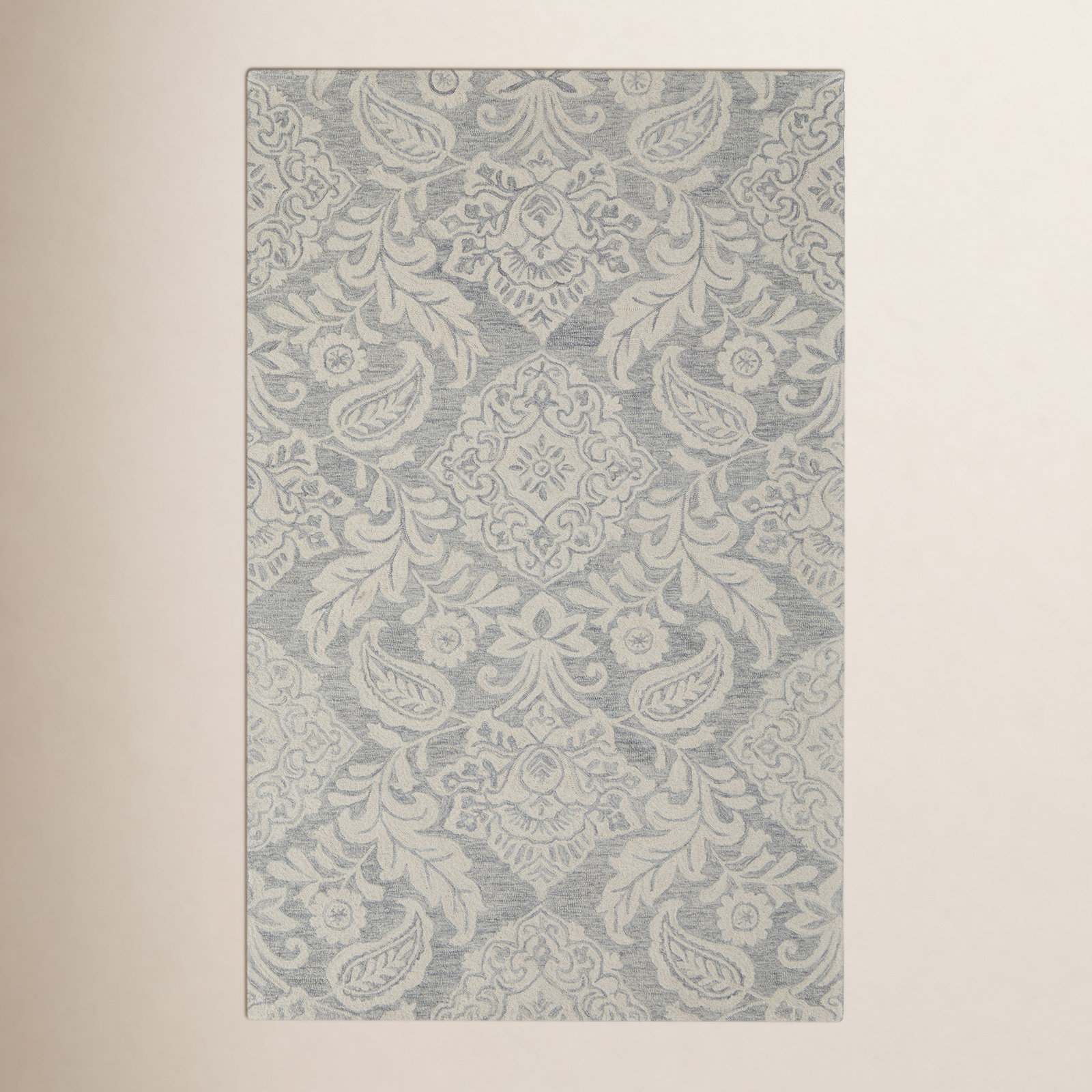 Armando Ivory Gray Hand-Tufted Floral Cotton Rug, Rectangle 2' x 3'