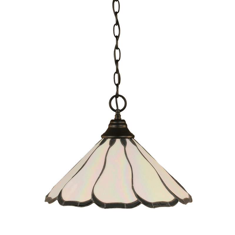 Arrietty Chain Hung Pendant With 16" Pearl & Black Flair Art Glass, Matte Black, Pearl