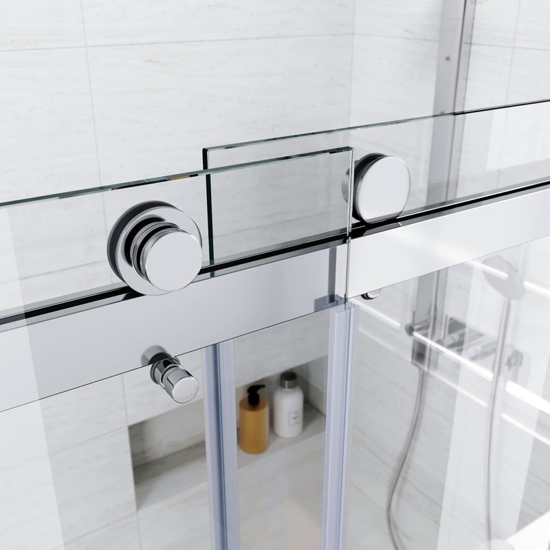 Frameless Sliding Shower Glass Door 56-60 In.W X 76 In. H,3/8"(10Mm) Thick Clear Tempered Glass,Heavy Duty Stainless Steel Hardwares,Brushed Nick