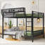 Structure de lit superposé au-dessus de grand lit en métal noir mat avec échelle intégrée et tablette de rangement pour adolescents et adultes