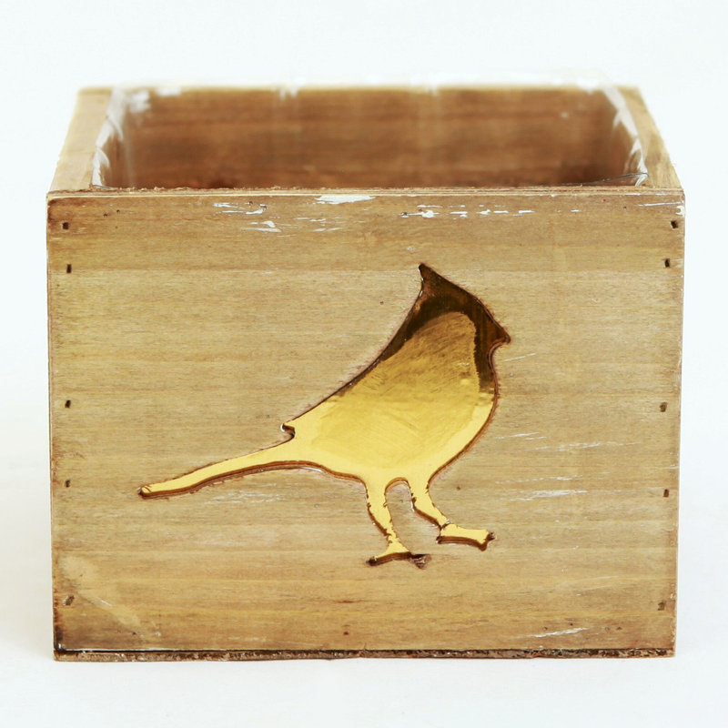 Brown Wood With Gold Bird Pattern Box
