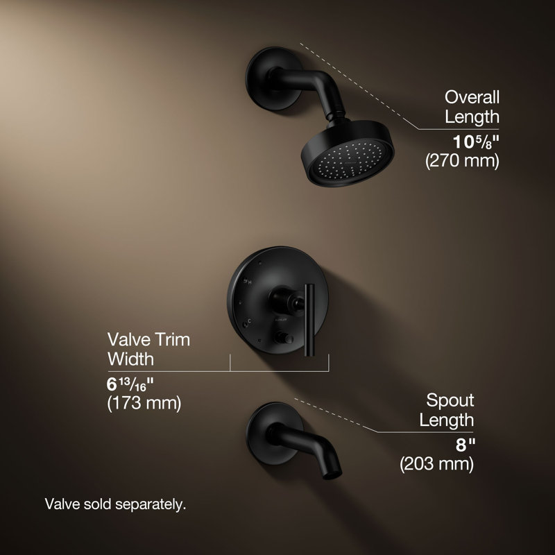 Purist Pressure-Balancing Thermostatic Tub and Shower Faucet, Lever Handle, Matte Black, 2.5 GPM