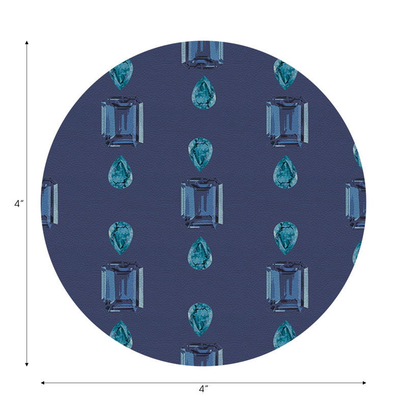 Sous-verres ronds en cuir gemme bleu saphir Gem, Bleu
