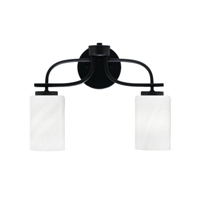 Barre d'éclairage de salle de bain 2 lumières Majdi Cavella au fini noir mat avec verre de 4 po
