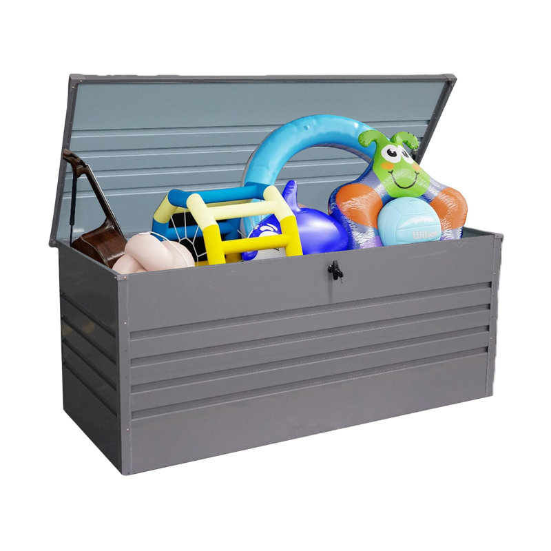 260 Gallon Extra Large Metal Outdoor Deck Box - Waterproof Patio Storage Container with Lockable Lid for Furniture Cushions, Pool Accessories, Garden Tools - Light Gray