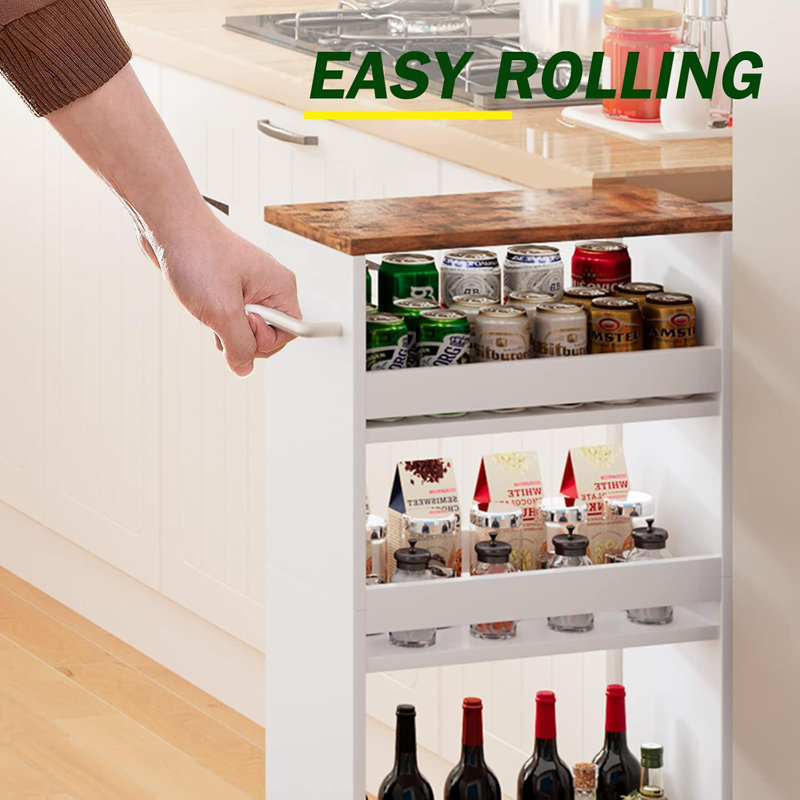 4 Tier White Slim Storage Cart with Handle, 7.9''W Slide Out Storage Rolling Utility Cart, 31.5" H x 15.7" W x 7.9" D