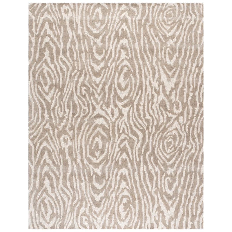 Kristal Ebony Hand Tufted Wool/Cotton Abstract Rug in Grey/Ivory/Beige, Rectangle 8' x 10'