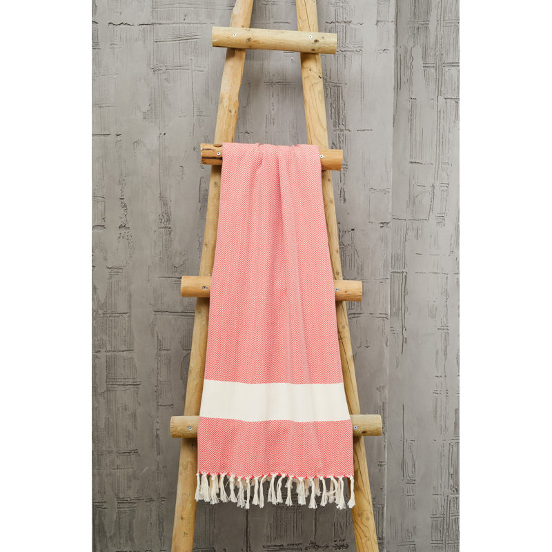 Serviette de plage 100% coton Portillo, Rouge / blanc