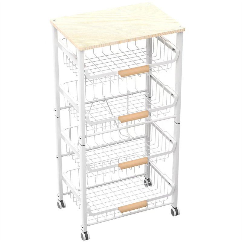 Chariot utilitaire avec roues, H 34,02 po x l 16,89 po x P 11,81 po, Blanc / beige