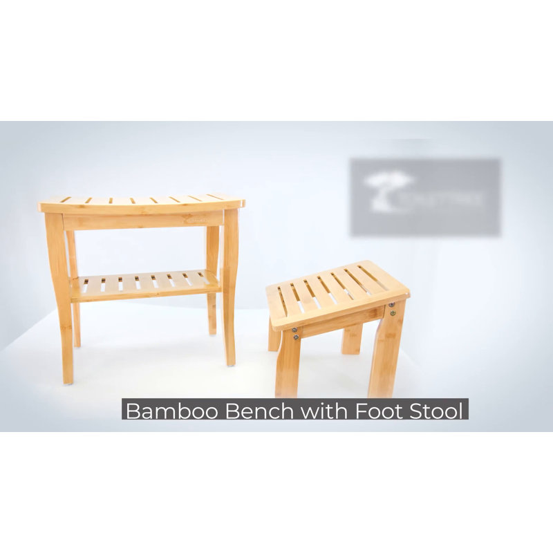 Natural Bamboo Shower Seat Bench with Underneath Shelf