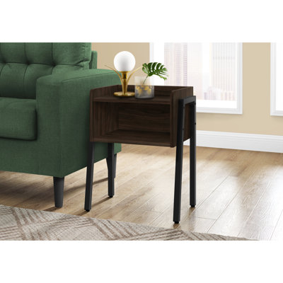 Table d'appoint avec rangement - brun foncé, pieds en métal, plateau de table pour une option pratique au fini stratifié, bords arrondis du salon ou de la chambre à coucher