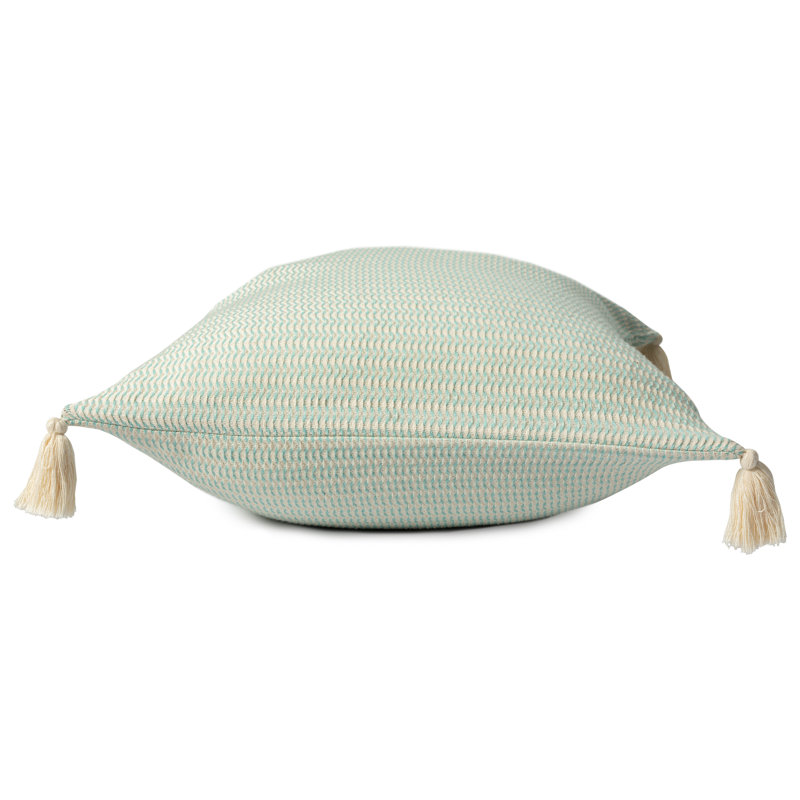 Green Turkish Cotton Striped Square Throw Pillow with Tassels