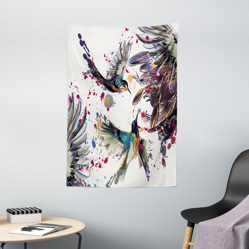 Tapisserie en polyester colibri, H 60 po x l 40 po