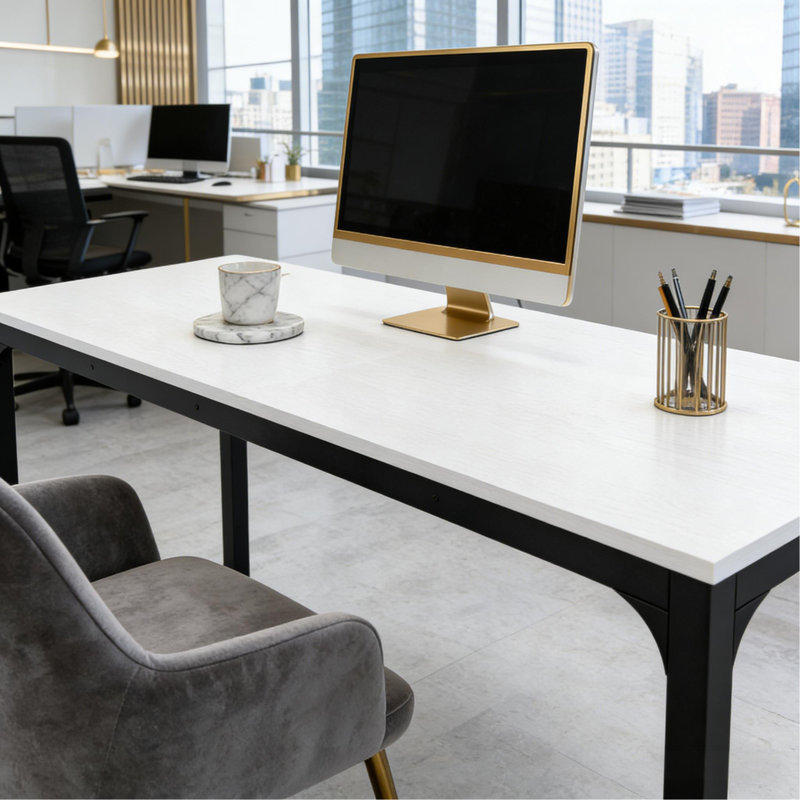Modern Computer Desk,Rectangle Workspace Desk,Executive Desk, White, Black