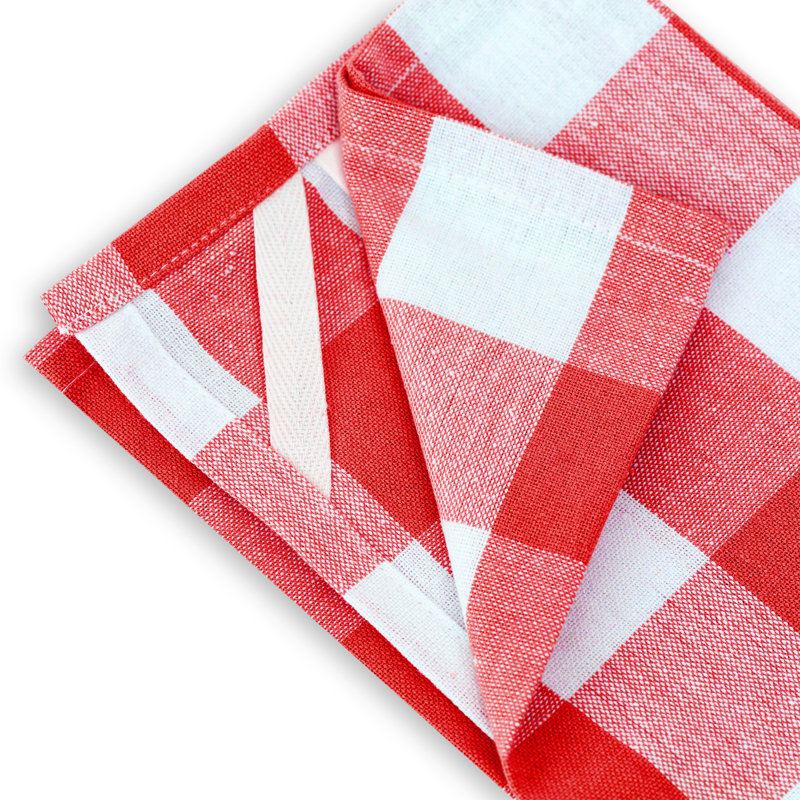 Cotton Plaid Tea Towel Kitchen Towel, Red/White