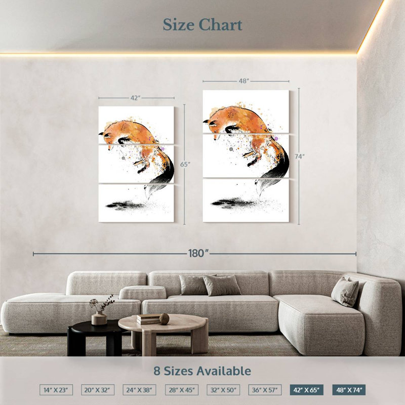 Brampt Red Fox Jumping Into Snow, 74" H x 48" W