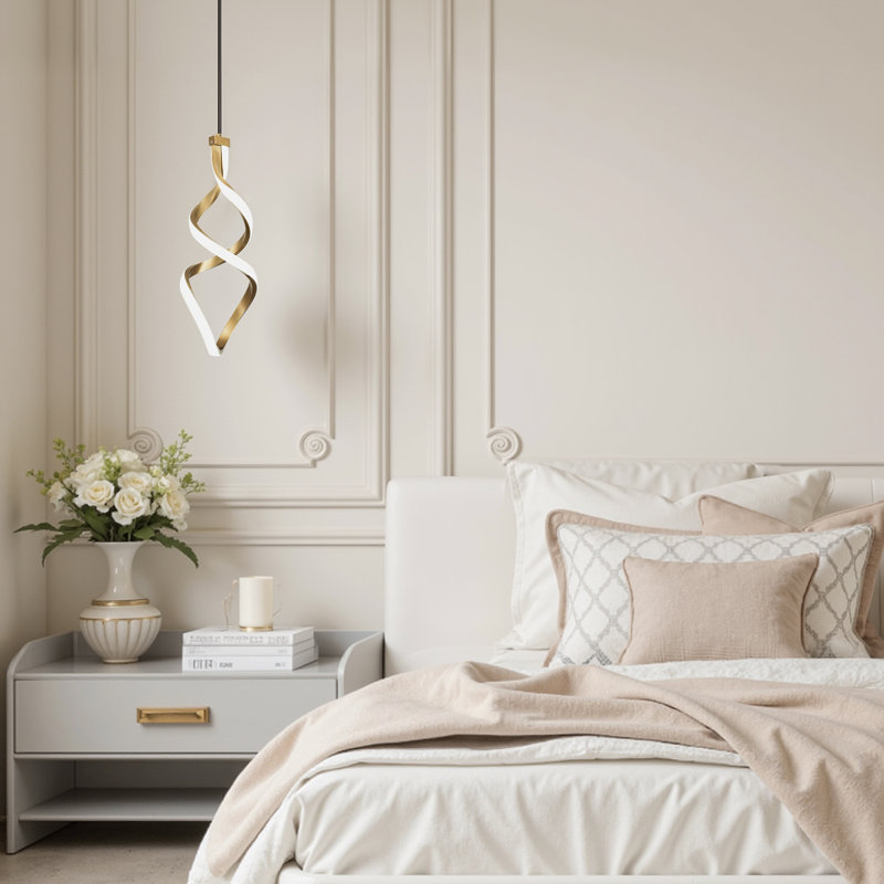 Suspension DEL intégrée spirale Celene non dimmable, luminaire géométrique moderne pour îlot de cuisine., Doré