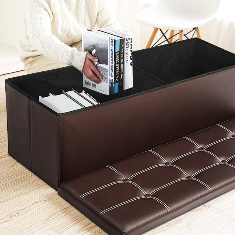 Banc de rangement en cuir Guedira, Brun