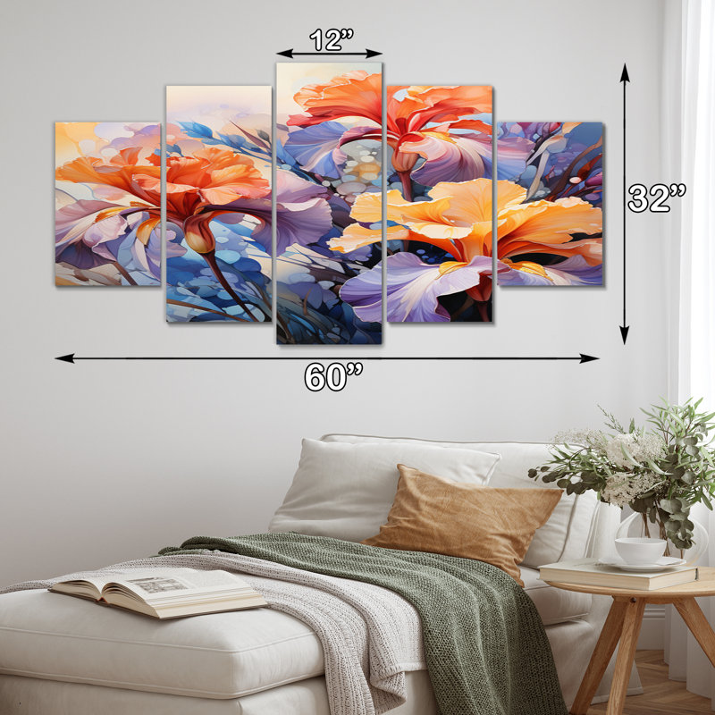 Meadow Iris Whispers III - impression murale d'art floral - 5 panneaux